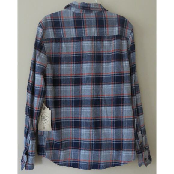 TRUE CRAFT *NWT* Flannel Shirt Boys Size L Button Down Plaid Blue Shirt Casual - Picture 2 of 5
